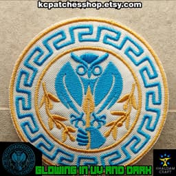 Athena, Goddess of Wisdom and War, Patron of the city Athens, Daughter of Zeus. Probably my last Patch of the Greek God Pantheon, here symbol is the Spear, the Owl and the Olive Branch, all in one as here main symbols.

This Patch is a Part of my Greek Gods Patches series